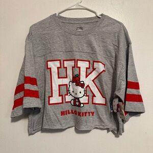 Hello Kitty Gray Tee with‎ Red Stripes Women’s Size XL Crop Top New